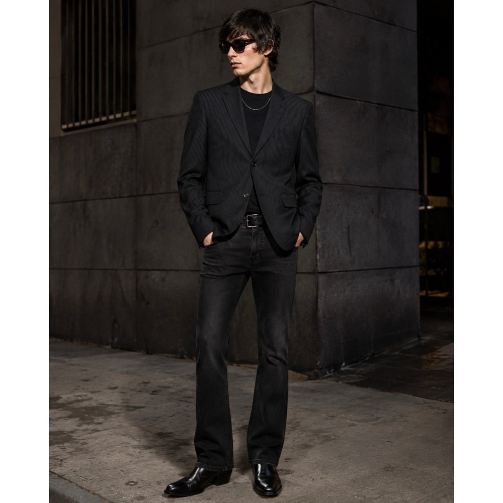 Y2K Corporate Goth Black Pinstripe Blazer 42R JF J Ferrar Dark Academia